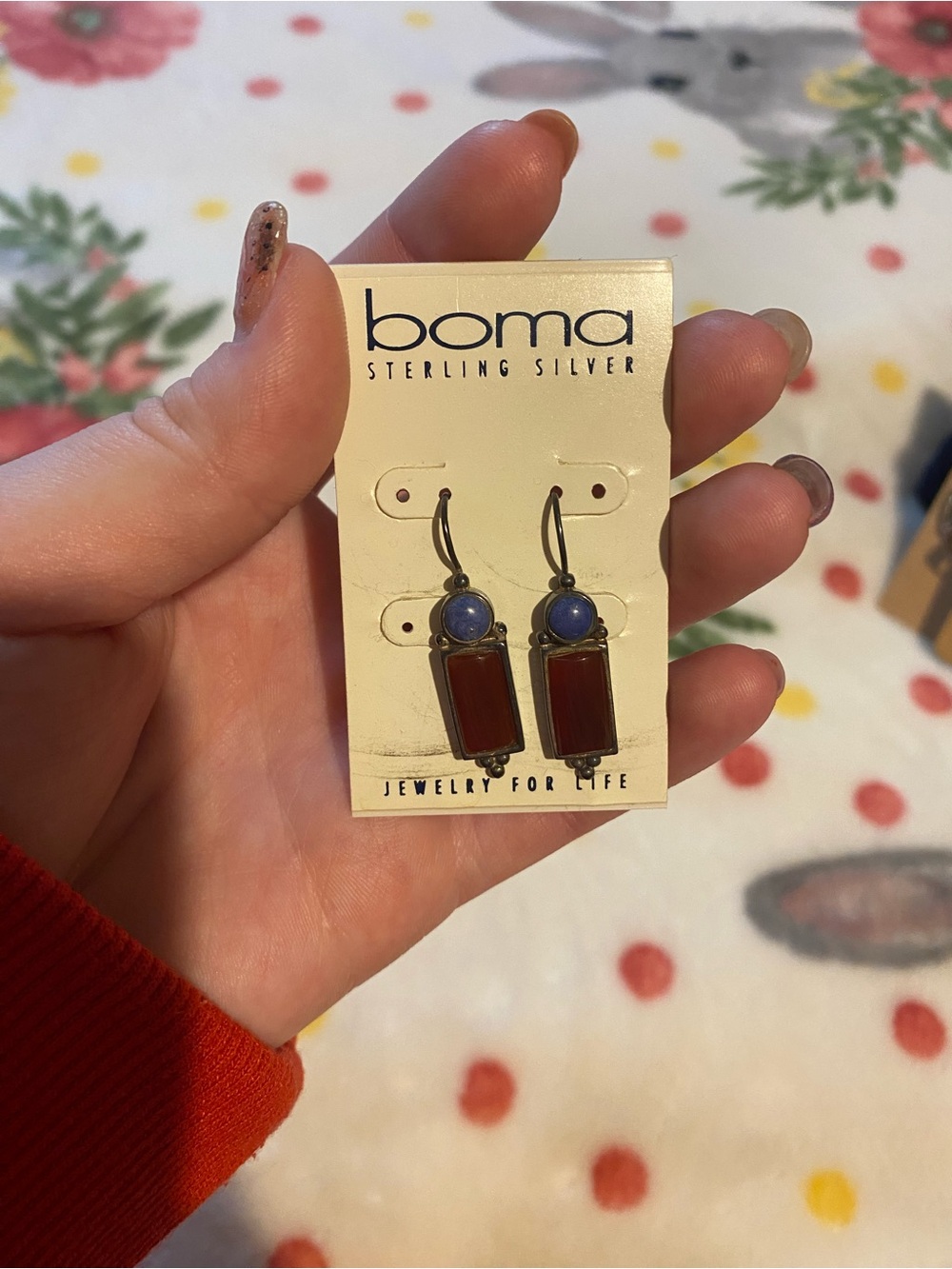 Sterling Silver Red and Blue Drop Earrings